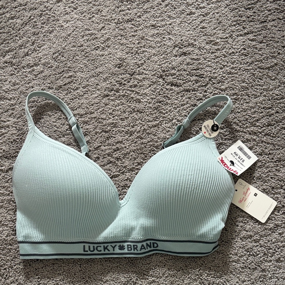 NWT Lucky Brand Soft Blue Ribbed Bra Size 1X